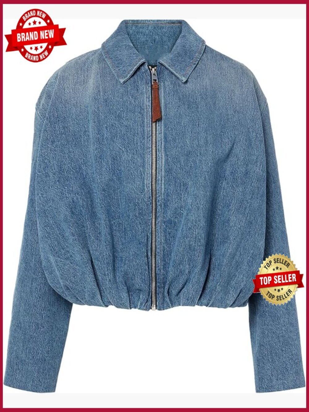 Women's Denim Bomber Jacket Zip Up Draped Loose Fit Collared Lightweight Trendy